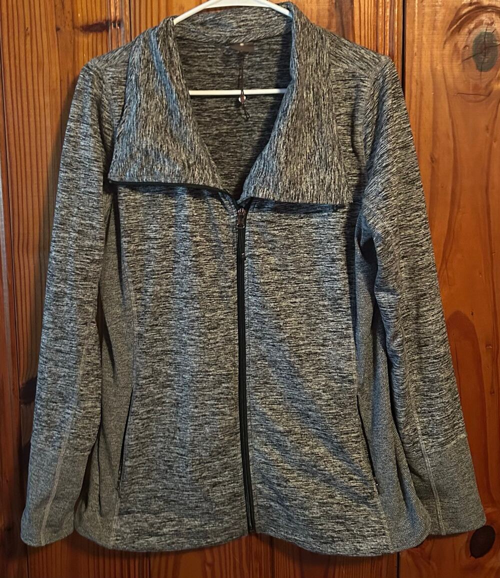 Calia women space dyed funnel neck jacket full zip gray gym  athleisure  large